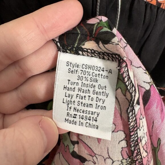 Johnny Was Womn XL Black Floral Cotton Silk Sheer Metalli Notte A-Line Dress NWT - Picture 12 of 14